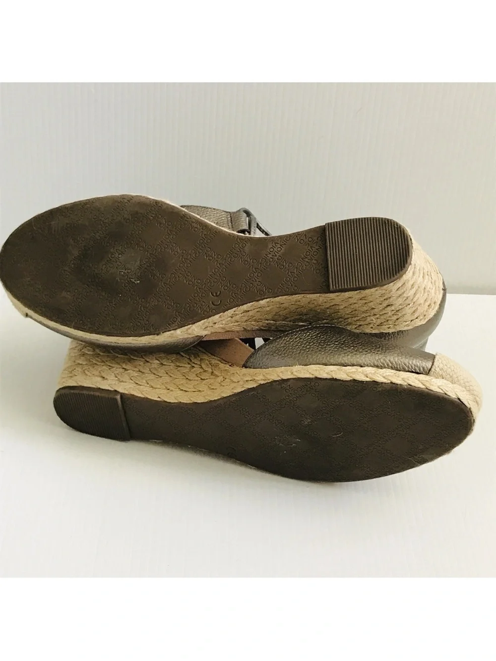 Vionic Metallic Silver Aruba Calypso Espadrille Sandals Jute Wedge Shoes Sz 10